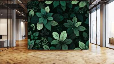 Green floral background Generative AI Wall mural