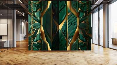 Luxury green summer background and wallpaper vector with golden metallic decorate wall art Generative AI Wall mural