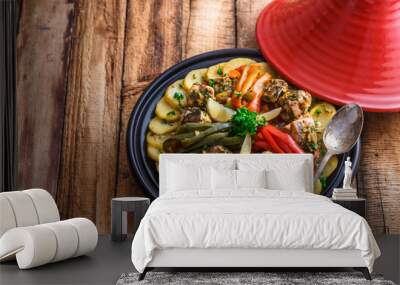 Fish tagine with chermoula, moroccan cuisine copy space Wall mural