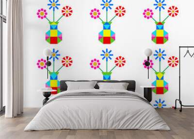 Fun puzzle game. Need to find two identical flower vases. Task for development of attention and logic. Vector illustration Wall mural