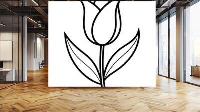 black and white tulip out line vector illustration. Wall mural