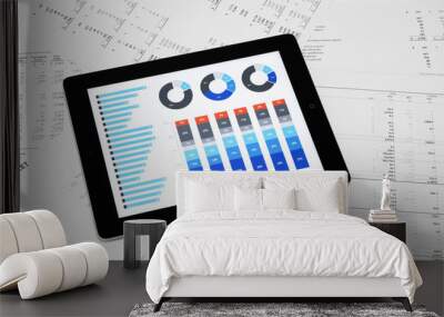 business charts and diagrams on digital tablet. Wall mural