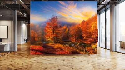 Colorful autumn forest landscape. Wall mural