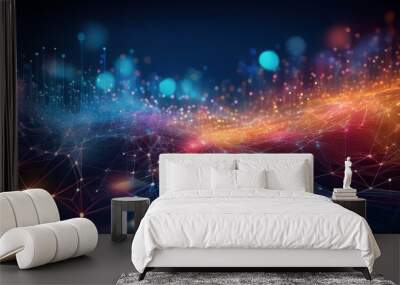 Gradient bokeh digital network background Wall mural