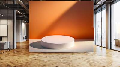 White podium casting long shadow under sunset gradient. Wall mural