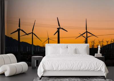 Windmills at sunset - Backlit Wall mural