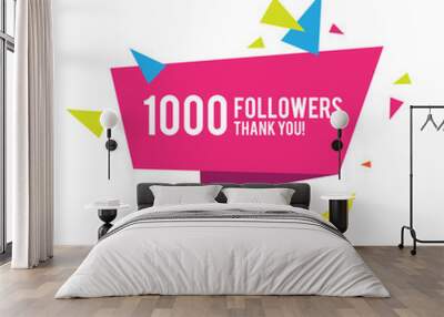 1000 followers. Thank you Greeting card design template wor social media. Wall mural