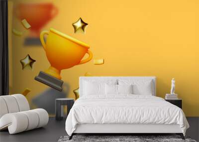 3D winners cup. Trophy cup. Gold, silver and copper. Vector award nomination background. Wall mural