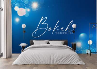 Abstract blue background with bokeh effect and lights. Wall mural