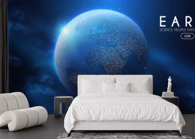 Eath Planet in Space with Lights. Realistic Universe. Cosmos Background. Wall mural