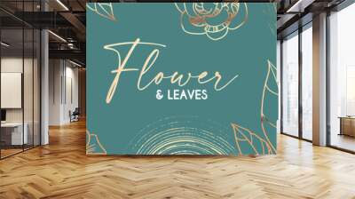 Elegant hand drawn gold flower art design. Trendy blossom background Wall mural