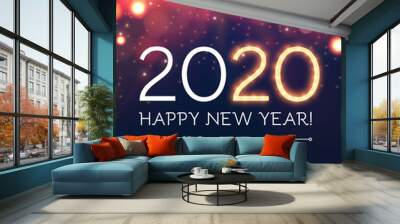 Happy New 2020 Year Party Poster Template with Bokeh Light Effects and Place for Text. Wall mural