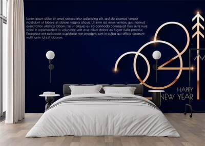 Happy new 2021 year Elegant gold text with light. Minimalistic text template. Wall mural