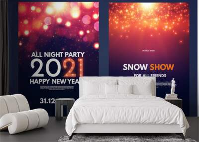 Happy new 2021 year flyer design template set with lights and bokeh effect Wall mural