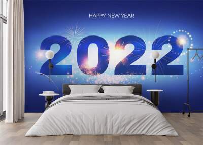 Happy new 2022 year Elegant text with light effects. Wall mural