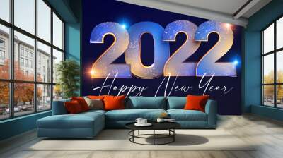 Happy new 2022 year Elegant text with light effects. Wall mural