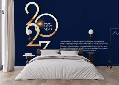 Happy new 2023 year Elegant gold text with light. Minimal text template Wall mural