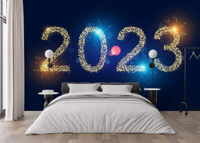 Happy New 2023 Year poster template with bokeh an light effects. Wall mural