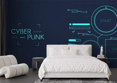 Hi tech geometric background with motherboard and interface elements. Connection system. Futuristic cyberpunk design. Big data. Wall mural