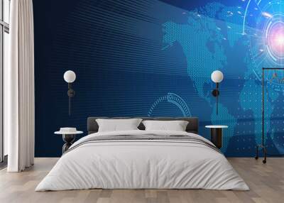 Interface design. Futuristic background with Earth planet, World map, techno screen elements and light effects. Wall mural