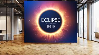 Sun eclipse. Fire light effect. Shining circle banner. Wall mural