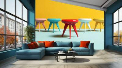 Colorful retro ceramic side tables isolated on a colored background Wall mural