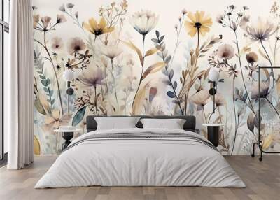 Dried flowers wallpaper on ivory background Wall mural