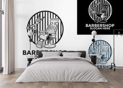 Barbershop vintage Logo design vector, Retro Salon Hair style logo design template Wall mural