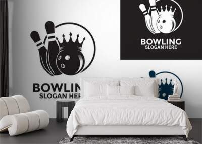 Bowling sports logo vector , Bowling with Crown logo design template, Creative Bowling logo icon Wall mural