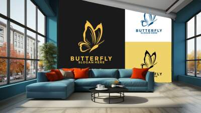 Butterfly Gold Beauty logo icon, Creative abstract butterfly logo design Premium Vector Wall mural