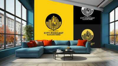 City Podcast logo design vector on flat style, Podcast logo template Wall mural