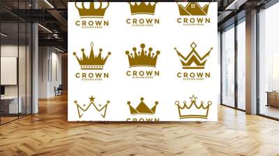 Gold Crown set Logo Design, Collection of crown silhouette, vector. Wall mural