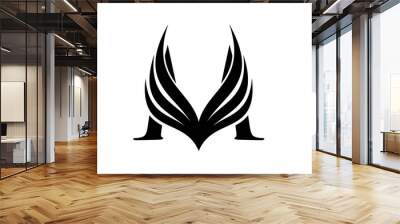 initial letter m logo and wings symbol. wings design element, initial letter m logo icon, initial lo Wall mural