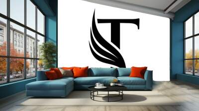 Initial letter T logo and wings symbol. Wings design element,  initial Letter T logo Icon, Initial Logo Template Wall mural