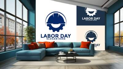 Labor Day Logo vector, Construction, worker logo design template, illustration, poster, flyer, greeting card Wall mural