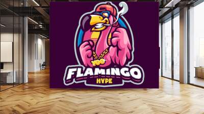 Hype Flamingo Mascot logo for esport and sport team Wall mural