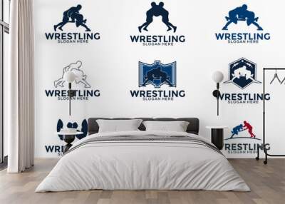 Set of Wrestling logo template, Wrestling Sport Silhouette logo template Wall mural