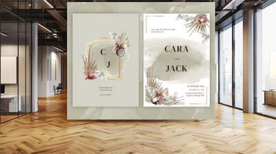 Wedding Invitation with Green Sage Pampas Coco Summer Style Wall mural