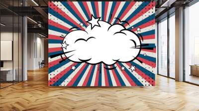 Abstract vintage sunlight background with a cloud in the center. Carnival circus style for circling animation. Star burst sun beam vector illustration Wall mural