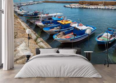 fishing boat in Gallipoli's harbor, Salento, Italy Wall mural