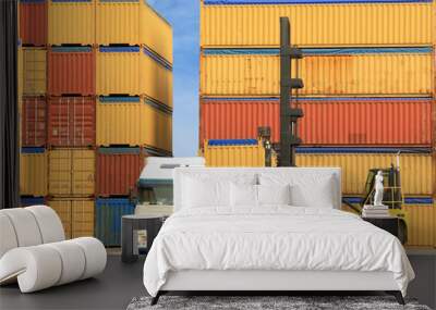 forklift and truck with shipping containers Wall mural