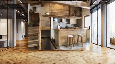 wood kitchen in cottage style Wall mural