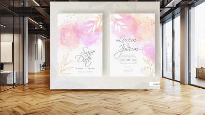 Watercolor Wedding Invitation card with hand painted colorful liquid watercolor and floral element Wall mural