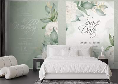 watercolor wedding invitation template with arrangement flower and leaves Wall mural