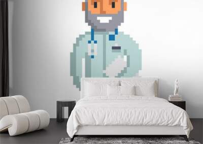 Doctor isolated on white background. physician pixel game style illustration. Medic vector pixel art design. funny 8 bit people character icon.  Wall mural