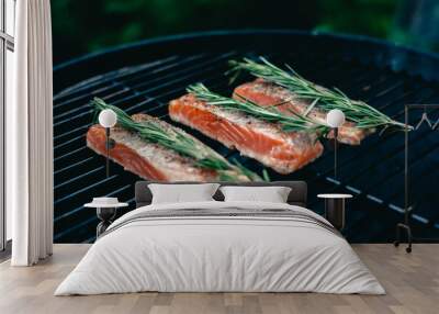 salmon fillet on grill Wall mural