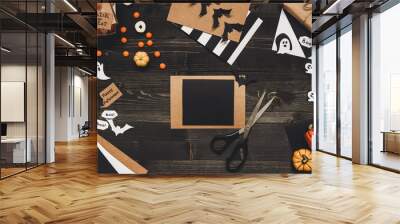 Halloween card with halloween decoration made of craft paper Wall mural