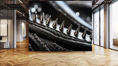 texture of black rough leather with silver spikes Wall mural