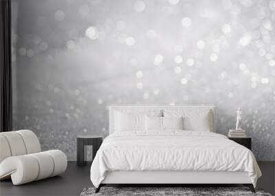 Abstract of Bright and sparkling bokeh background. silver and diamond dust bokeh blurred lighting from glitter texture Wall mural