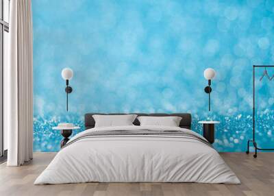 White light blue glitter bokeh texture abstract background Wall mural